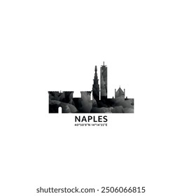 Naples panorama, vector badge, skyline logo and icon. Italy, Campania region city horizon logotype with landmarks and building silhouettes. Isolated foggy abstract gradient graphic