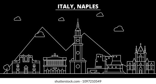 Naples silhouette skyline. Italy - Naples vector city, italian linear architecture, buildings. Naples travel illustration, outline landmarks. Italy flat icons, italian line banner