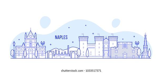 Naples skyline, Italy. This illustration represents the city with its most notable buildings. Vector is fully editable, every object is holistic and movable