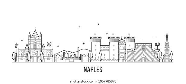 Naples skyline, Italy. This illustration represents the city with its most notable buildings. Vector is fully editable, every object is holistic and movable