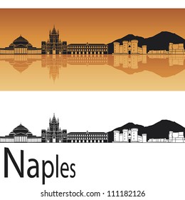 Naples skyline in orange background in editable vector file