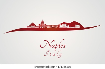 Naples skyline in red and gray background in editable vector file