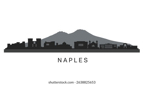 Naples Skyline Silhouette with Italy Cityscape.