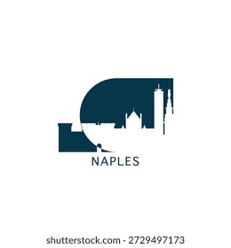 Naples vector icon with skyline, panoramic view, city shape. Italy landmarks logo concept. Blue flat isolated graphic, badge