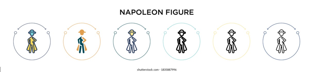 Napoleon figure icon in filled, thin line, outline and stroke style. Vector illustration of two colored and black napoleon figure vector icons designs can be used for mobile, ui, web