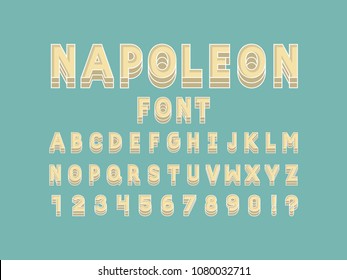 Napoleon font. Vector alphabet letters and numbers. Typeface design. 

