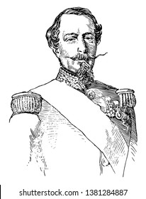 Napoleon III of France, 1808-1873, he was the president of France from 1848 to 1852 and the emperor of the French from 1852 to 1870, vintage line drawing or engraving illustration