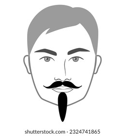 Napoleon III Imperial Beard style men in face illustration Facial hair mustache. Vector grey black portrait male Fashion template flat barber collection. Stylish hairstyle isolated outline on white
