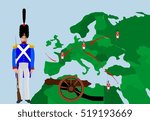 Napoleon  wars historic illustration map. Conquers of Napoleon. Map of military actions
