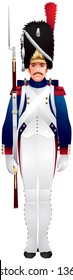 Napoleonic Imperial Old Guard French Grenadier on guard duty, Napoleonic Wars military uniform vector illustration