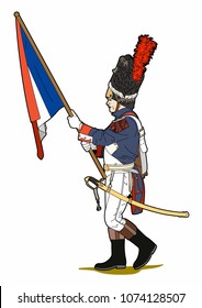 Napoleonic soldier with a flag