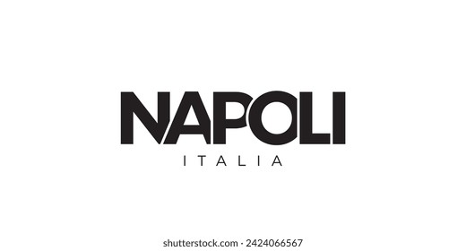 Napoli in the Italia emblem for print and web. Design features geometric style, vector illustration with bold typography in modern font. Graphic slogan lettering isolated on white background.