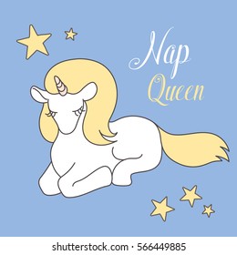 Napping Unicorn. Cute magical , lovely graphics for t-shirts, greeting card, good vibes.
