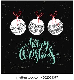 Nappy new year Lettering Design. 2017. Vintage Christmas Background With Typography. Hand drawn  letters on Christmas ball.