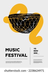 Naqareh, Drum. Music festival poster. Percussion musical instruments. Competition. A set of vector illustrations. Minimalistic design. Banner, flyer, cover, print.