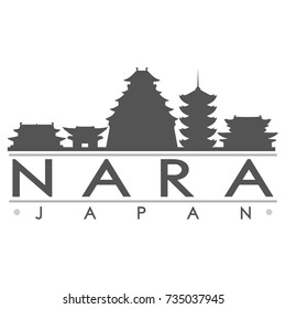 Nara Japan Skyline Silhouette Design City Vector Art Famous Buildings 