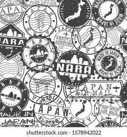 Nara Japan Stamps Background. City Stamp Vector Art. Postal Passport Travel. Design Set Pattern.