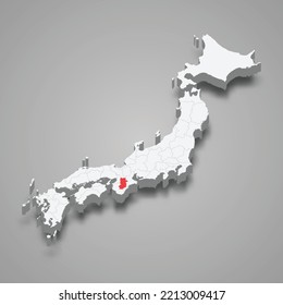 Nara prefecture location within Japan 3d isometric map