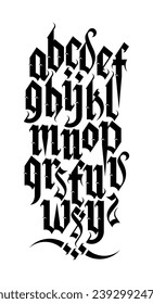 naraFreedom Dark Lettering tattoo vector type font. Grunge style type font with Gothic Pank Rock and Dark Rock signs and symbols. Scary tattoo font 00s concept. Rock n Roll style lettering