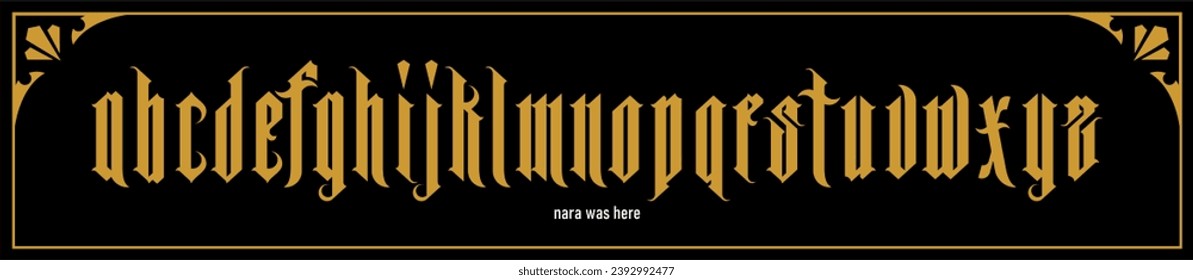 naraFreedom Dark Lettering tattoo vector type font. Grunge style type font with Gothic Pank Rock and Dark Rock signs and symbols. Scary tattoo font 00s concept. Rock n Roll style lettering