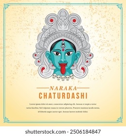 Naraka Chaturdashi is an annual Hindu festival. Design template with illustration of Goddess Kali.