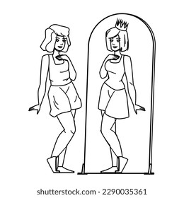 narcissism female vector. woman person, beauty girl, young attractive, portrait mirror, fashion narcissism female character. people Illustration