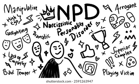 Narcissistic Personality Disorder (NPD) Doodle Illustration – Mental Health Concept Art
