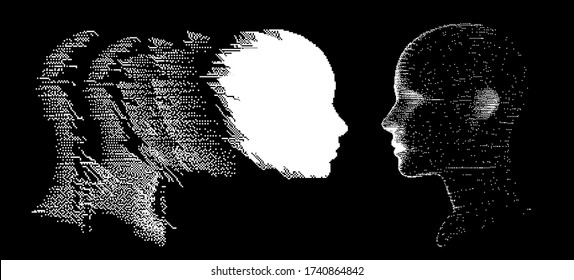 Narcissistic personality disorder. Splitted head of a person and its doppelganger or twin. Conceptual vector illustration.