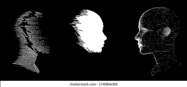 Narcissistic personality disorder. Two splitted heads of person and its doppelganger or twin. Conceptual vector illustration.