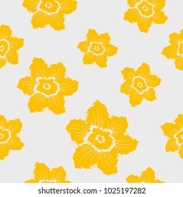 Narcissus daffodils abstract seamless spring floral pattern.