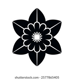 Narcissus flower silhouette icon. Daffodil black vector isolated on white background. Spring symbol. Template for laser cutting wall art.