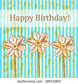 Narcissus flower, vector sketch background 