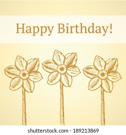 Narcissus flower, vector sketch background 