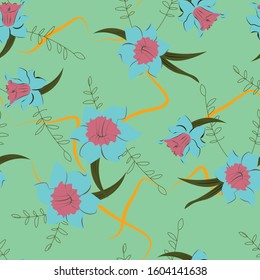 Narcissus flowers seamless pattern. Hand drawn illustration vector.