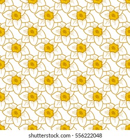 Narcissus flowers seamless pattern, hand drawn tileable vector background.