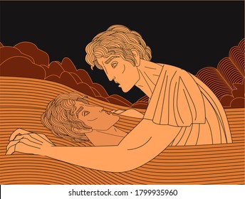 Narcissus gazing himself in the water greek mythology tale