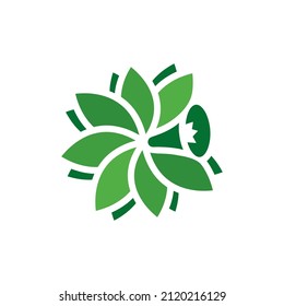 Narcissus logo. Circular swirling flower logo. Abstract green leaf logo icon vector design. Wellness sport, Logotype concept icon. Abstract simple leaves eco logo.