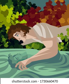 Narcissus Myth Watching His Reflex In The Water