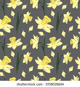 Narcissus pattern. Seamless vector pattern with daffodil flowers on transparent background.
