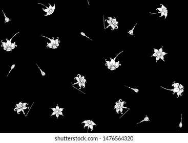 Narcissus. Seamless pattern, background. Black and white graphics. Vector illustration. In art nouveau style, vintage, old, retro style.	