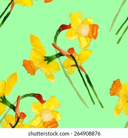 Narcissus seamless pattern.Watercolor pattern. Handdrawn.