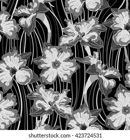 narcissus seamless vector pattern black and white