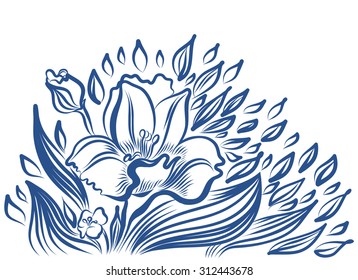 Narcissus spring flower drawing. Vector hand drawn illustration.