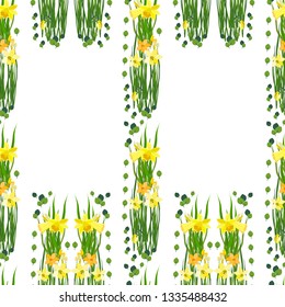 Narcissus. Vector. Flowers seamless pattern on isolated background.