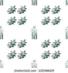 Narcissus. Vector. Flowers seamless pattern on isolated background.