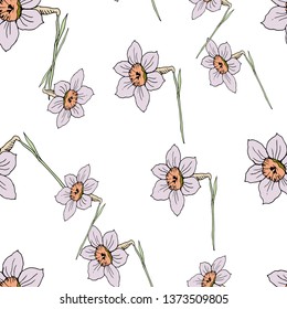 Narcissuses. Seamless pattern. Vector illustration.