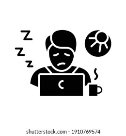 Narcolepsy glyph icon. Sleep disorder. Healthy sleeping concept. Sleep problems treatment. Falling asleep in day time. Health care.Filled flat sign. Isolated silhouette vector illustration