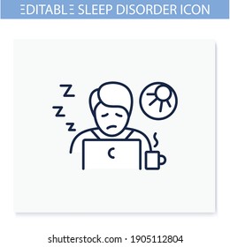 Narcolepsy Line Icon. Sleep Disorder. Healthy Sleeping Concept. Sleep Problems Treatment. Falling Asleep In Day Time. Stress. Fatigue. Health Care. Isolated Vector Illustration. Editable Stroke 