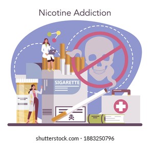 Narcologist concept. Professional medical specialist. Tobacco addiction. Idea of medical treatment for drug addicted people. Isolated flat vector illustration