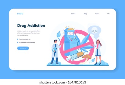 Narcologist web banner or landing page. Professional medical specialist. Drug and tobacco addiction. Idea of medical treatment for drug addicted people. Isolated flat vector illustration